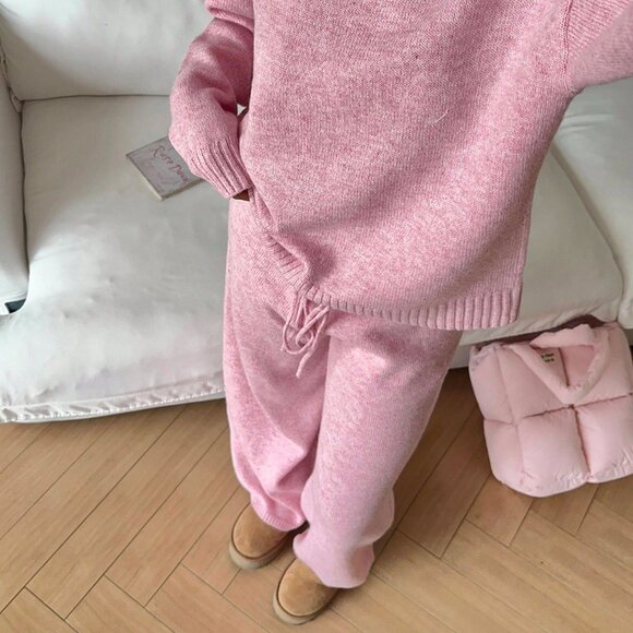 Pink Casual Women's Loose Fit Drop Shoulder Long Sleeve Sweater - Picture 6 of 7